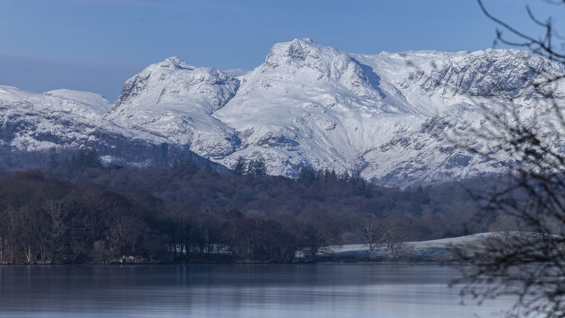 Winter scene of Langdale Pikes