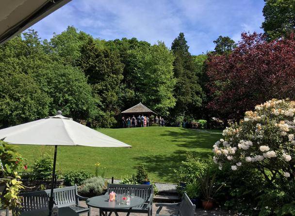 Briery wood wedding gazebo and guests