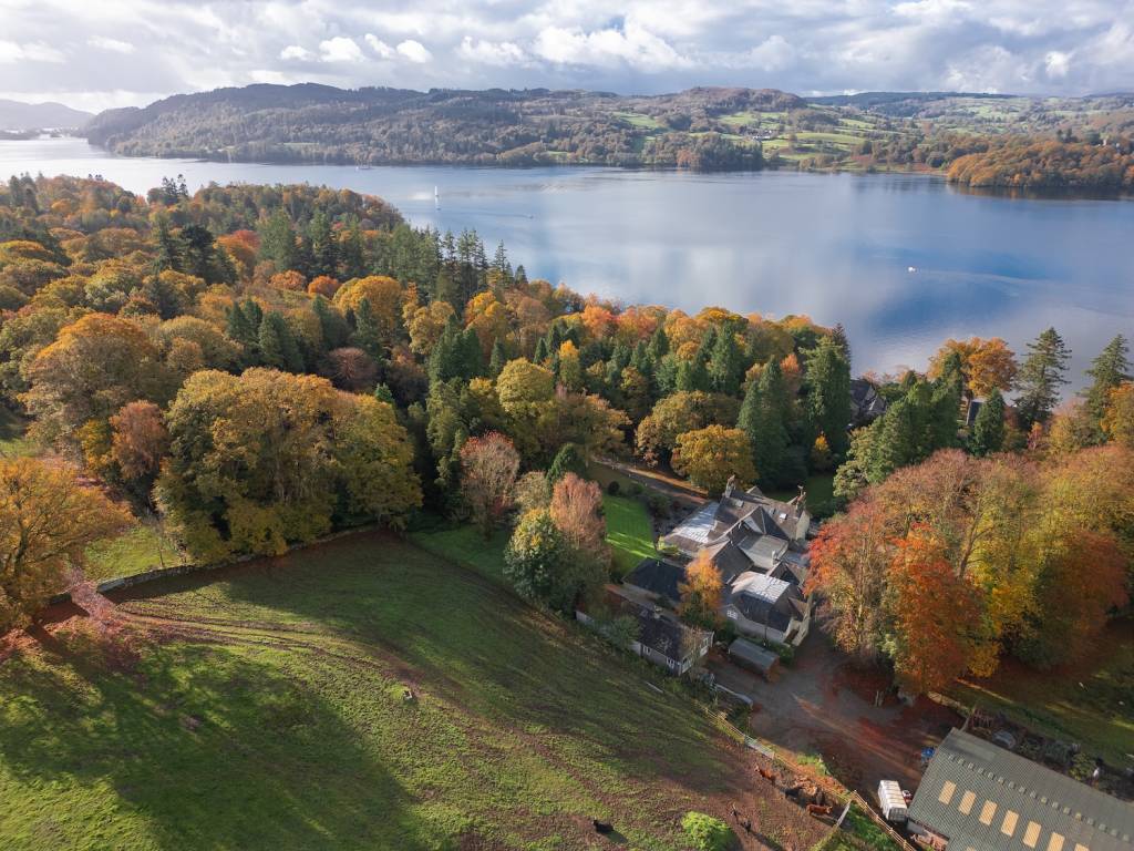 Briery Wood Country House Hotel lake view drone shot