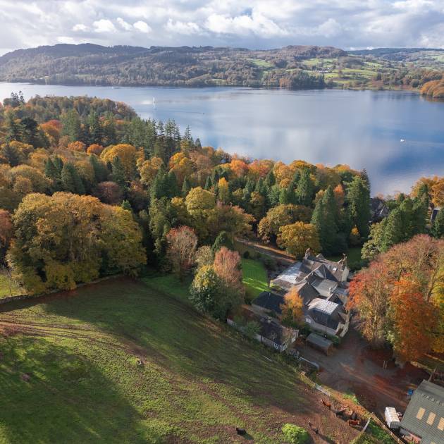 Briery Wood Country House Hotel lake view drone shot